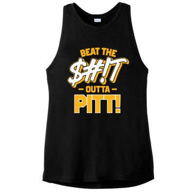 Beat The Shit Outta Pitt West Virginia Ladies PosiCharge Tri-Blend Wicking Tank