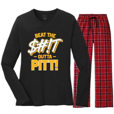 Beat The Shit Outta Pitt West Virginia Women's Long Sleeve Flannel Pajama Set 