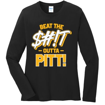 Beat The Shit Outta Pitt West Virginia Ladies Long Sleeve Shirt