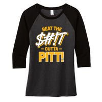 Beat The Shit Outta Pitt West Virginia Women's Tri-Blend 3/4-Sleeve Raglan Shirt