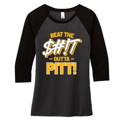 Beat The Shit Outta Pitt West Virginia Women's Tri-Blend 3/4-Sleeve Raglan Shirt