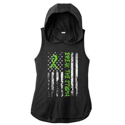 Break The Stigma Green Mental Health Awareness Ladies PosiCharge Tri-Blend Wicking Draft Hoodie Tank