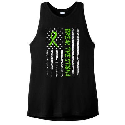 Break The Stigma Green Mental Health Awareness Ladies PosiCharge Tri-Blend Wicking Tank