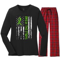 Break The Stigma Green Mental Health Awareness Women's Long Sleeve Flannel Pajama Set 