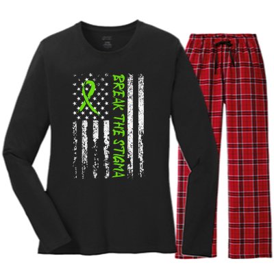 Break The Stigma Green Mental Health Awareness Women's Long Sleeve Flannel Pajama Set 