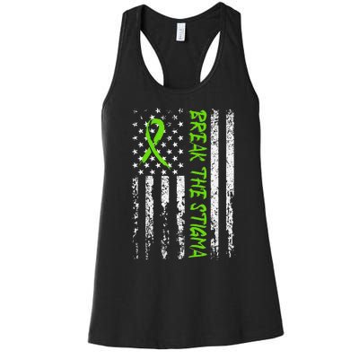 Break The Stigma Green Mental Health Awareness Women's Racerback Tank