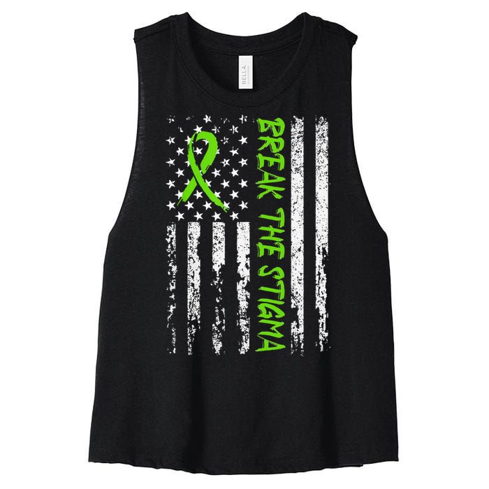 Break The Stigma Green Mental Health Awareness Women's Racerback Cropped Tank