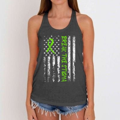 Break The Stigma Green Mental Health Awareness Women's Knotted Racerback Tank