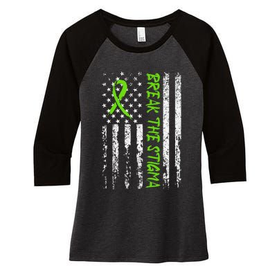 Break The Stigma Green Mental Health Awareness Women's Tri-Blend 3/4-Sleeve Raglan Shirt