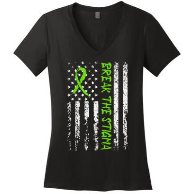 Break The Stigma Green Mental Health Awareness Women's V-Neck T-Shirt