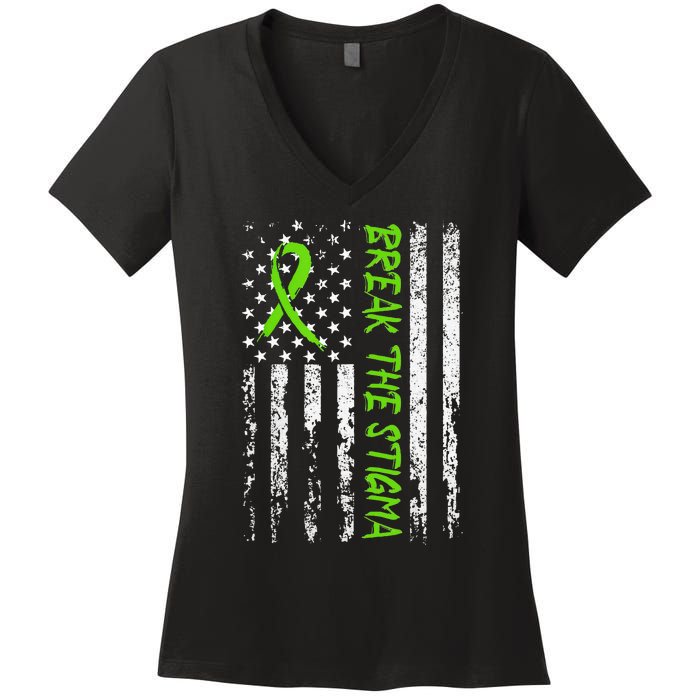 Break The Stigma Green Mental Health Awareness Women's V-Neck T-Shirt