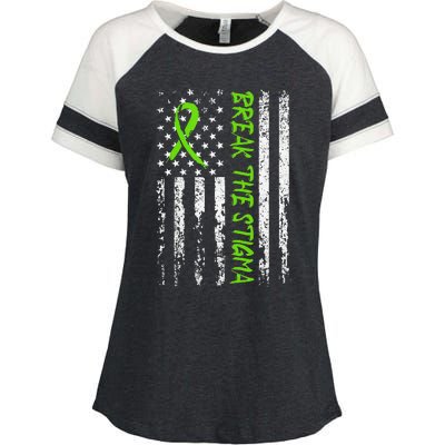 Break The Stigma Green Mental Health Awareness Enza Ladies Jersey Colorblock Tee