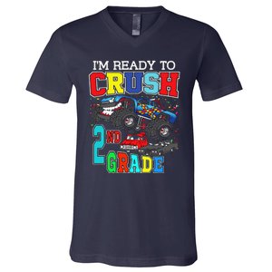 Back To School Monster Truck Ready To Crush 2nd Grade Autism V-Neck T-Shirt