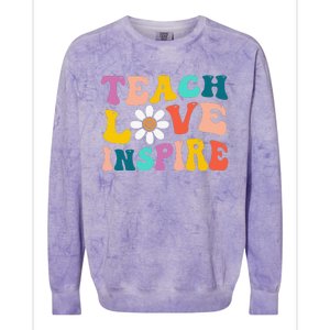 Back To School Teach Love Inspire Retro Teachers Funny Colorblast Crewneck Sweatshirt