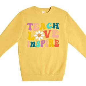 Back To School Teach Love Inspire Retro Teachers Funny Premium Crewneck Sweatshirt