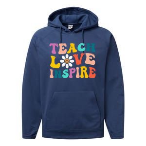 Back To School Teach Love Inspire Retro Teachers Funny Performance Fleece Hoodie