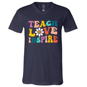 Back To School Teach Love Inspire Retro Teachers Funny V-Neck T-Shirt