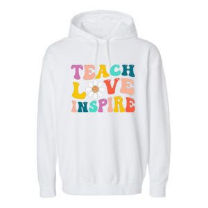 Back To School Teach Love Inspire Retro Teachers Funny Garment-Dyed Fleece Hoodie