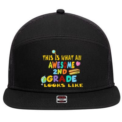 Back To School 2nd Grade Awesome Second Grader Looks Like 7 Panel Mesh Trucker Snapback Hat