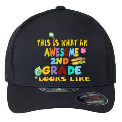 Back To School 2nd Grade Awesome Second Grader Looks Like Flexfit Unipanel Trucker Cap