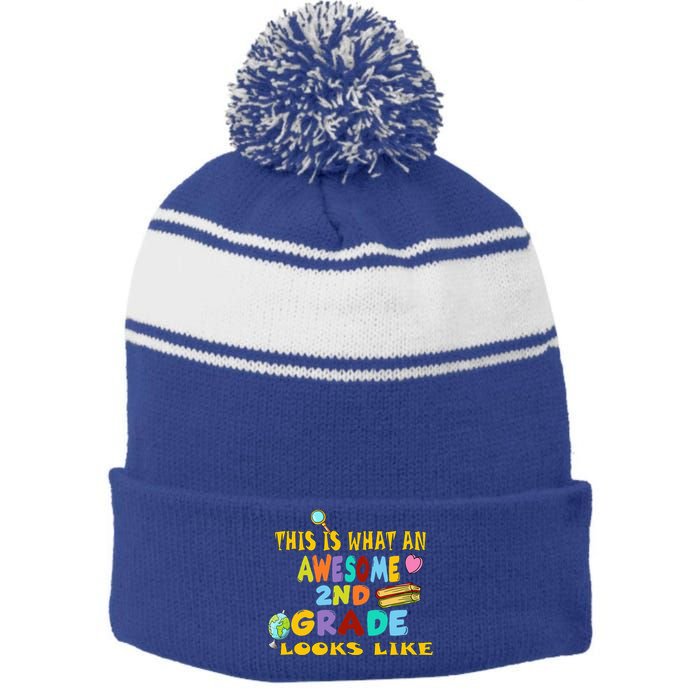 Back To School 2nd Grade Awesome Second Grader Looks Like Stripe Pom Pom Beanie