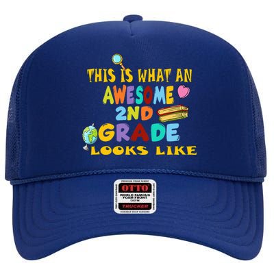 Back To School 2nd Grade Awesome Second Grader Looks Like High Crown Mesh Back Trucker Hat