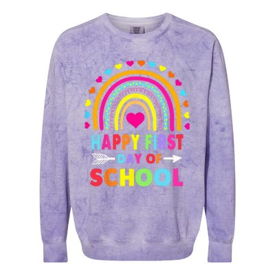 Back To School Funny Happy First Day Of School For Teachers Colorblast Crewneck Sweatshirt