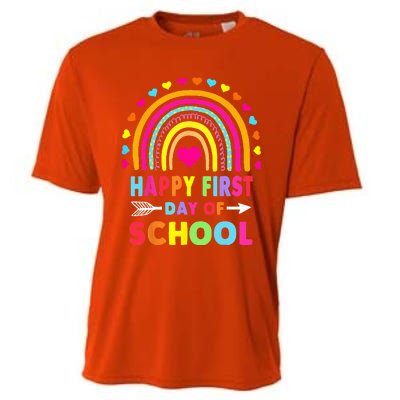 Back To School Funny Happy First Day Of School For Teachers Cooling Performance Crew T-Shirt