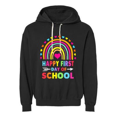 Back To School Funny Happy First Day Of School For Teachers Garment-Dyed Fleece Hoodie