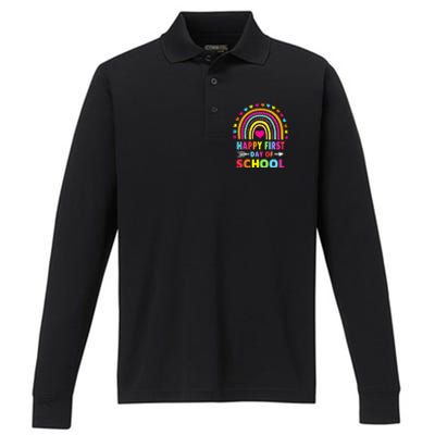 Back To School Funny Happy First Day Of School For Teachers Performance Long Sleeve Polo