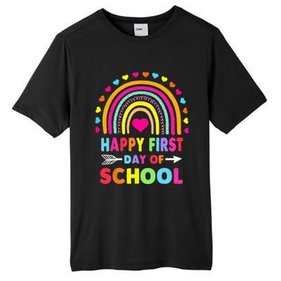 Back To School Funny Happy First Day Of School For Teachers Tall Fusion ChromaSoft Performance T-Shirt