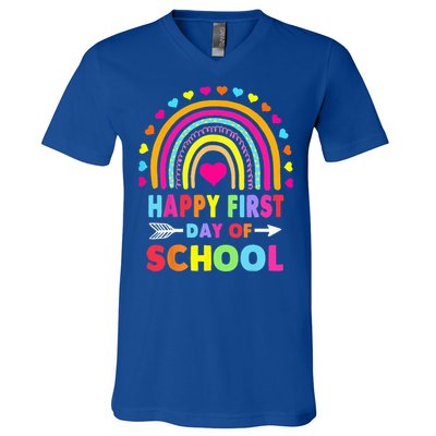 Back To School Funny Happy First Day Of School For Teachers V-Neck T-Shirt