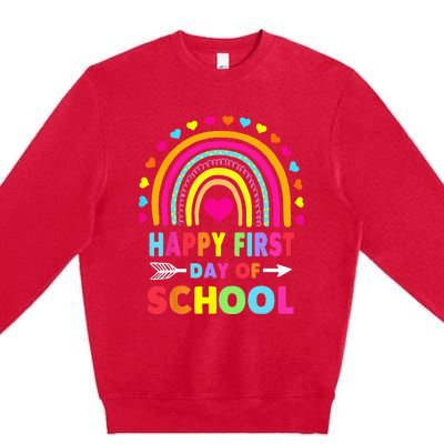 Back To School Funny Happy First Day Of School For Teachers Premium Crewneck Sweatshirt