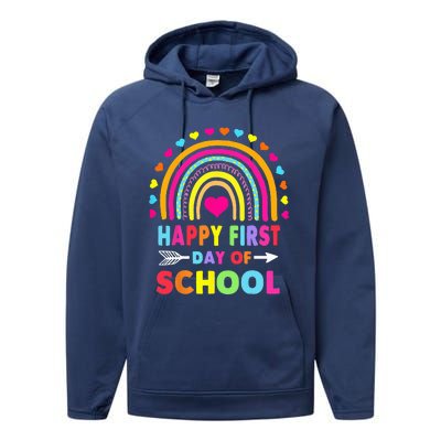 Back To School Funny Happy First Day Of School For Teachers Performance Fleece Hoodie