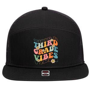 Back To School Third Grade Vibes Retro Teacher Wo Kid 7 Panel Mesh Trucker Snapback Hat