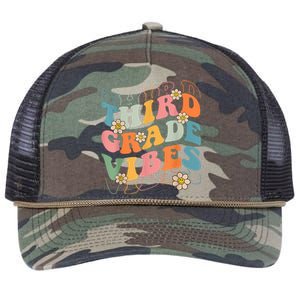 Back To School Third Grade Vibes Retro Teacher Wo Kid Retro Rope Trucker Hat Cap