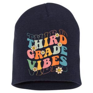 Back To School Third Grade Vibes Retro Teacher Wo Kid Short Acrylic Beanie