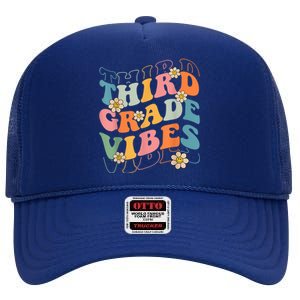 Back To School Third Grade Vibes Retro Teacher Wo Kid High Crown Mesh Back Trucker Hat