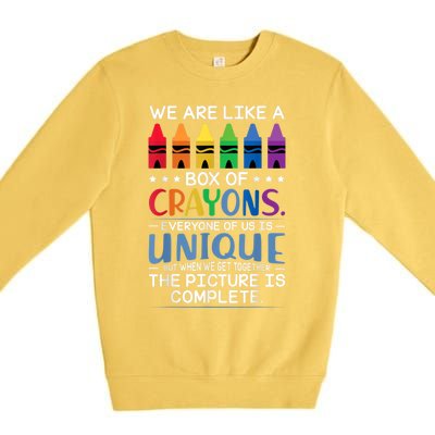 Back To School Teacher We Are Like A Box Of Crayons Premium Crewneck Sweatshirt