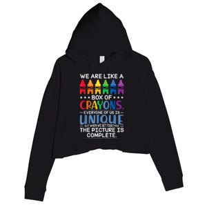 Back To School Teacher We Are Like A Box Of Crayons Crop Fleece Hoodie