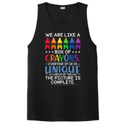 Back To School Teacher We Are Like A Box Of Crayons PosiCharge Competitor Tank