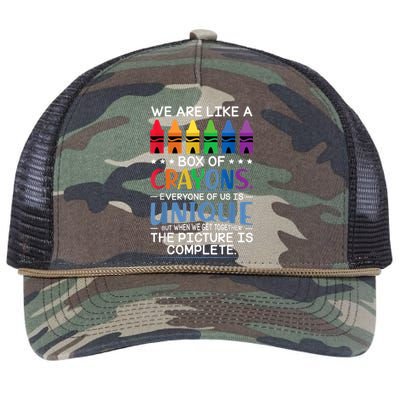 Back To School Teacher We Are Like A Box Of Crayons Retro Rope Trucker Hat Cap