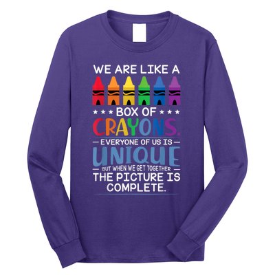 Back To School Teacher We Are Like A Box Of Crayons Long Sleeve Shirt