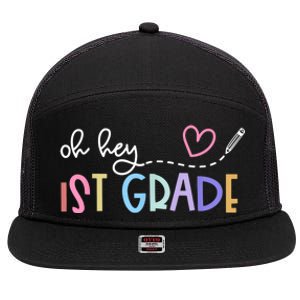 Back To School Oh Hey 1st Grade Teachers Women Student 7 Panel Mesh Trucker Snapback Hat