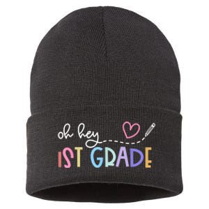 Back To School Oh Hey 1st Grade Teachers Women Student Sustainable Knit Beanie