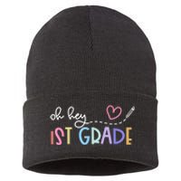 Back To School Oh Hey 1st Grade Teachers Women Student Sustainable Knit Beanie