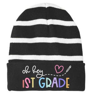 Back To School Oh Hey 1st Grade Teachers Women Student Striped Beanie with Solid Band