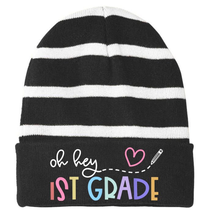 Back To School Oh Hey 1st Grade Teachers Women Student Striped Beanie with Solid Band