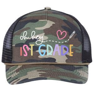 Back To School Oh Hey 1st Grade Teachers Women Student Retro Rope Trucker Hat Cap