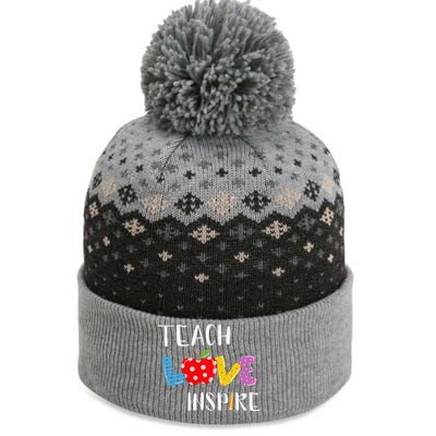 Back To School Teach Love Inspire Teaching Kindness Teacher The Baniff Cuffed Pom Beanie